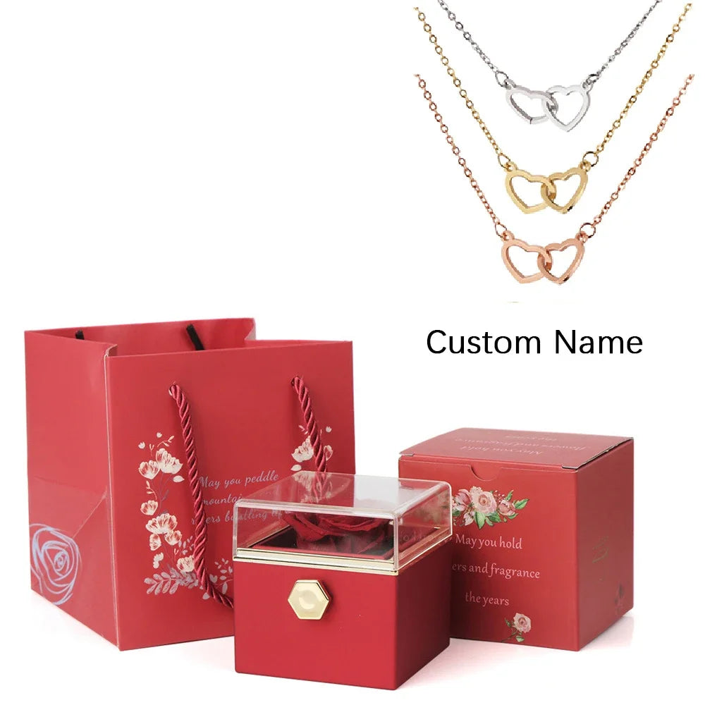 Eternal Rose Box With Engraved Necklace